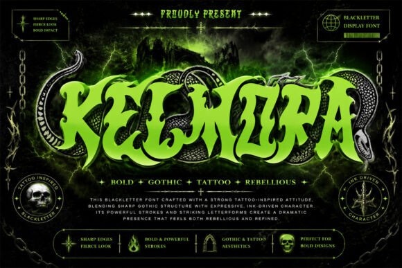 Kelmora: A Bold Gothic Meets Psychedelic Display Font